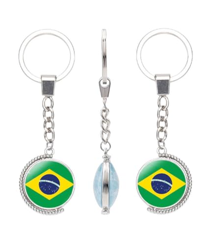 vmcoatdu Brazil National Flag Double Sided Rotation Key Chain Keyring