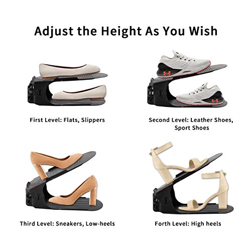 Homokus Shoe Slots Organizer For Closet Organization, 20 Pack Adjustable Shoe Stacker Space Saver,Double Layer Shoe Rack Organizer Holder With 4 Different Height (Black) #TOP1