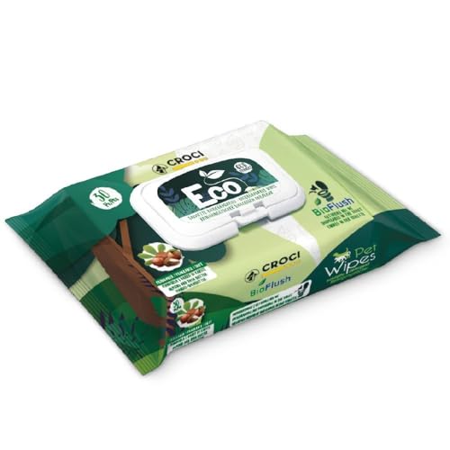 Croci Toallitas Húmedas Ecológicas Para Perro Y Gato, Biodegradable, Tirar Al Inodoro, Almendra Y Manteca De Karité - 30Uds