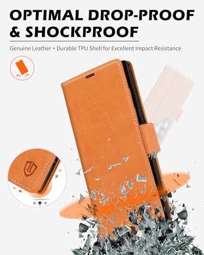 SHIELDON Capa para Galaxy S24 Ultra 5G de 6,8 polegadas, capa carteira de couro genuíno Galaxy S24 U