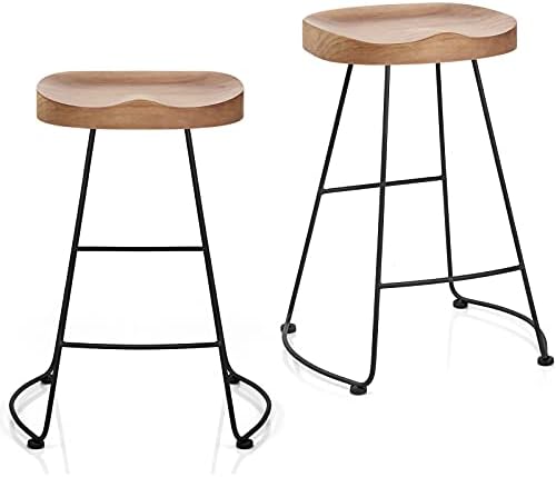 Lisuden Set of 2 American Elegant Retro Country Style Bar Chair, Modern Fashion Simple Bar Stool, Mid Century Dining Wooden Chair High Stool, 26.8 inches（Black）