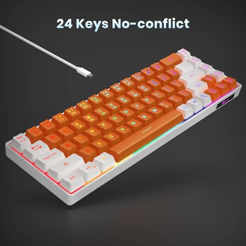 Image of GEODMAER 65% Gaming Keyboard, LED Backlit Mini Wired Keyboard, Ultra-Compact Anti-Ghosting No-Conflict 68 Keys Membrane Gaming Wired Keyboard for PC Laptop Windows Gamer(Orange-White)