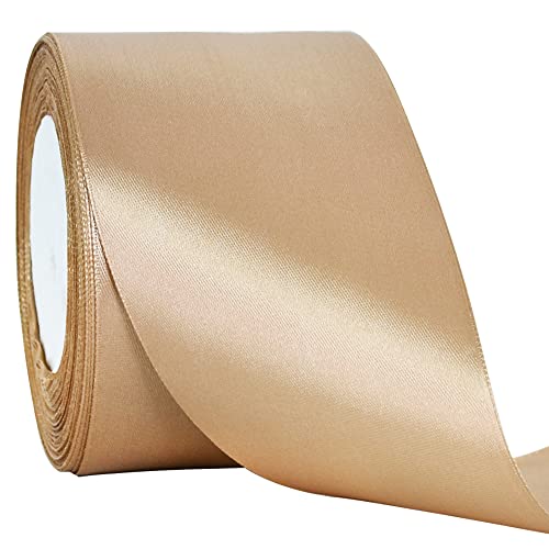 TONIFUL Gold Satin Ribbon 3 Inch X 25yds Solid Silk Ribbons for Gift Wrapping Craft, Floral Bouquets