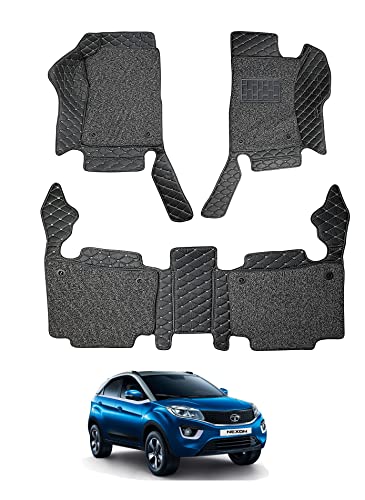 Image of Auto Hub Premium 7D car mat Tata Nexon, Luxury Double-Stich 7d Car Floor Mat Complete Set, 100% Waterproof and Washable, Color : Black