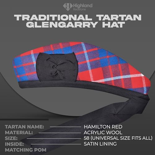 Image of Glengarry Cap-Traditional Scottish Hat, Acrylic Wool Tartan Glengarry hat, Kilts /Bagpipes Accessories