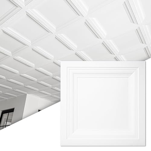 Image of Art3d 36-Pack Square Drop Ceiling Tile 2ft x 2ft in White, PVC Ceiling Panel 24 x 24in. - Covers 144 Sq.,ft., Multi-Pack, Compatible with 15 /16 inch Drop Ceiling Grid System