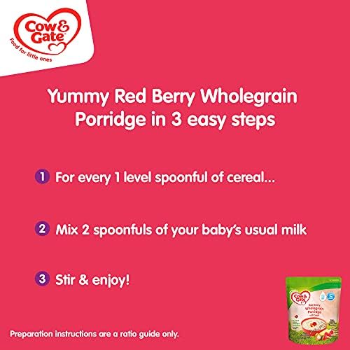 Cow & Gate Red Berry Wholegrain Porridge Baby Food Cereal, 7+ Months, 200g (Pack of 4)