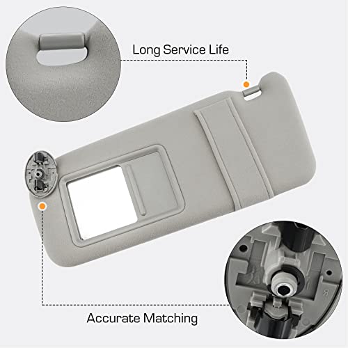 TadaMark Left Driver Side Sun Visor Fit for Toyota Camry 2007 2008 2009 2010 2011 Gray Without Sunroof & Light Replace # 74320-06780-B0 74320-33B81-B0