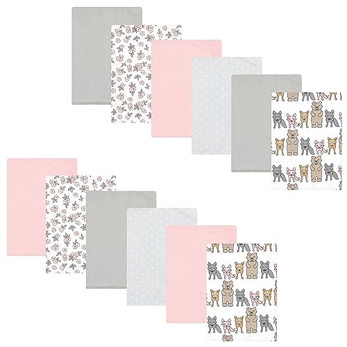 Image of Hudson Baby Unisex Baby Cotton Poly Flannel Burp Cloths Bundle, Wild Forest Pink, One Size