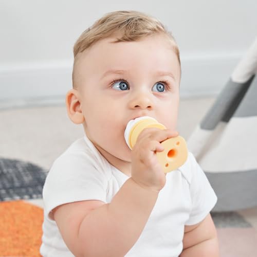 Image of Smily Mia Baby Fruit Food Feeder & Freezer Teether Combo, ICY Bite Ice Cream Teether for Baby Cooling Relief, BPA Free Silicone Feeder for Safe Infant Self Feeding, 3 Month+,Cream White