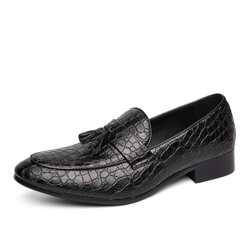 Men's Crocodile Embossed Leather Slip-on Tassel Decor Penny Dress Loafer Shoes Handmade Point Toe Luxury Classic Casual Style Non-Slip Sole for Party Wedding Business Formal Driving