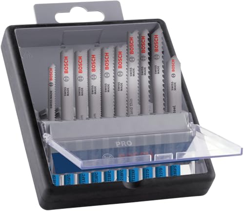 Bosch 10x Kit de lames de scie sauteuse PRO Metal and Alu, 10 pièces (pour Tôles en acier inoxydable, Tôles en acier, Longueur 92 mm, Professional Accessoire Scie sauteuse)