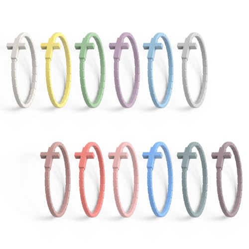 YalsFTY 12PCS Pastel Cross Silicone Bracelets for Kids & Youth Soft Color Christian Rubber Wristbands Religious Party Favors Gifts Waterproof 54.4mm Diameter