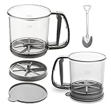 Plastic Flour Sifter,Sifter for Baking,Flour Sieve with Hand Press Design,3 Cup Capacity Fine Mesh Kitchen Cooking Sieve Tools for Cooking,BPA Free,Gray