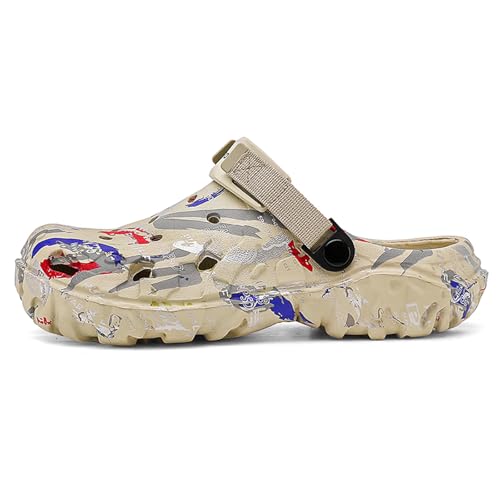 Image of FLIOZY Men's Camouflage Garden Clogs Comfortable Non-Slip Beach & Pool Mules, Lightweight Athletic Outdoor Sandals with Adjustable Back Strap