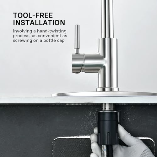 Wewe 3T01L Single Handle High Arc Brushed Nickel Pull Out Kitchen Faucet,Single Level Stainless Steel Kitchen Sink Faucets With Pull Down Sprayer thumb #6