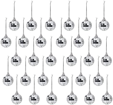 XCRUI 24 Pcs 1.6” Mini Disco Mirror Ball ,Christmas Balls Ornaments Xmas Tree Hanging Balls Pendants with Fastening Strap for Bar Party Wedding Christmas Xmas Tree Home Decoration
