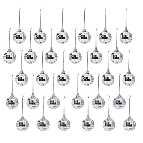 Xcrui 24 Pcs 1.6” Mini Disco Mirror Ball ,Christmas Balls Ornaments Xmas Tree Hanging Balls Pendants With Fastening Strap For Bar Party Wedding Christmas Xmas Tree Home Decoration #TOP3