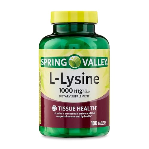 L Lysine 1000mg Tablets, 100 Count, Super Lysine Immune Support & Healthy Skin* by Spring Valley (Pack of 1)