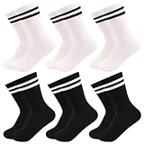 JoJoManly Solid Color Two Stripe Crew Socks White Cute Sport Running Casual Athletic Sneaker School Quarter Retro Striped Socks for Women Girls