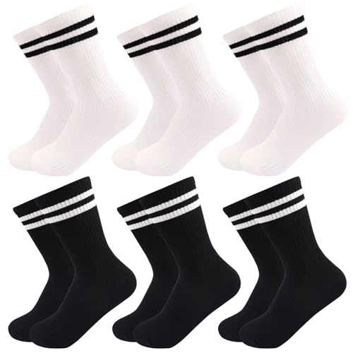 6 Pairs Solid Color Retro Stripe Crew Socks Casual Striped Socks for Women Girls