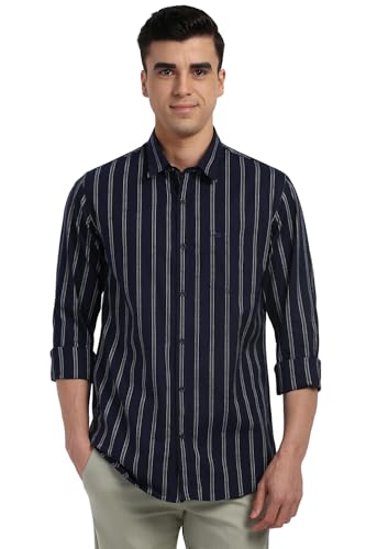 Image of Peter England Men's Cotton Slim Fit Distant Striped Casual Shirt | Full Sleeves, Office Wear