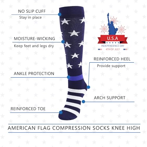 Image of Junely Compression Socks for Women Knee High Festival for Running Athletic Nurses Pregnant Women Work Support Travel Flight