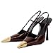 THESHY Womens Slingback High Heels Metal Pointed Toe Leather High Stiletto Heel Pumps Slip on Elastic Strap Fashion Dress Shoes for Women Coffee