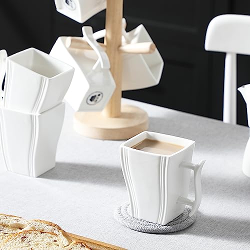 Malacasa Coffee Mugs, Porcelain Mug Set Of 6, 11 Oz White Coffee Cups With Handles For Man Woman, Modern Ceramic Mugs Set For Coffee, Latte, Cappuccino, Tea, Milk, Mocha, Cereal, Series Flora #TOP4