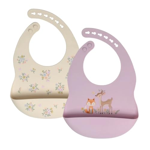 Image of Baby Silicone Bibs 2 Sets Baby Bibs with Food Catcher for Girls Boys Toddlers BPA Free Waterproof Soft Durable