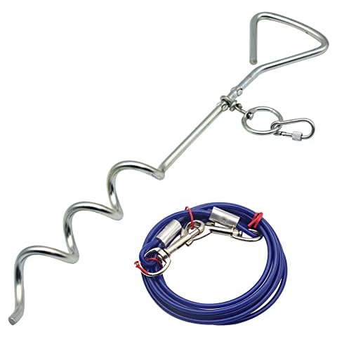 3 Metre Dog Chains Dog Tie Out Cable Spike Stake, Dog Outdoor Lead Leash, Heavy Duty Steel Spiral Ground Dog Tether (Blue) Cover