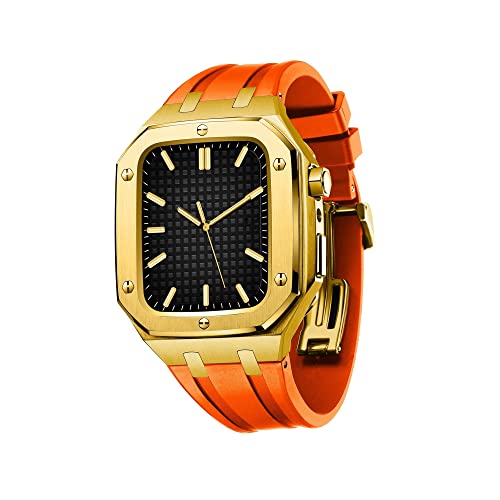 Ya en manzanajugosa.com: MURVE Funda de lujo para Apple Watch de 45 mm y 44 mm, funda protectora resistente para Apple Watch 7/6/5/4 SE, correa de silicona a prueba de caídas, parachoques de metal con correa, 44MM FOR