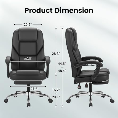 Image of Furmax Massage Office Chair with Foot Rest Executive Big and Tall Office Chair Ergonomic Home Office Desk Chairs, Reclining High Back Leather Chair with Lumbar Support, 400LBS (Black)