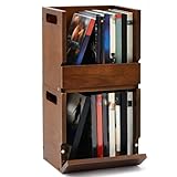 BrightRow 2 Set Small Wooden DVD Storage Box DVD Storage Shelf Holder Small Cassette Tape Display Organizer with Carrying Handle for CD Movie Cases, Each Organizer Can Store up to 13 Boxes