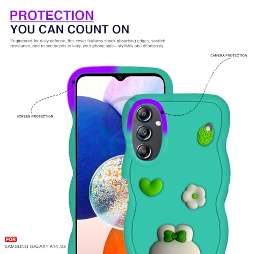 Image of AESTMO Back Case Cover for Samsung Galaxy A14 5G | 3D Cute Fun Cartoon Characters | Anti Slip Grip Cute Wave Curly Frame Shape | Full Body Protection Back Cover for Samsung Galaxy A14 5G (MintGreen)