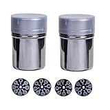 2 Pack Powdered Sugar Shaker With Lid Cinnamon Shaker Confectioners Sugar Shaker Flour Sifter Container Dispenser Duster With 32 Pcs Stencil Coffee Latte Art Stencils