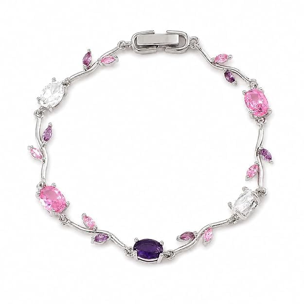 Image of Trending Tulip Bracelet for Women Stylish | Silver and Gold Toned Crystal Floral Tulip Bracelet for Girls & Women | Rapunzel Inspired | Romantic Gift Jewellery