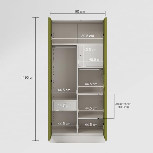 Image of Godrej Interio Almirah Slimline 2-Door Steel Almirah, Cupboard for Clothes (Textured Green Leaf), 1-Year Warranty, 4 Shelves, 1 Drawer, 1 Locker, Star Design Mirror