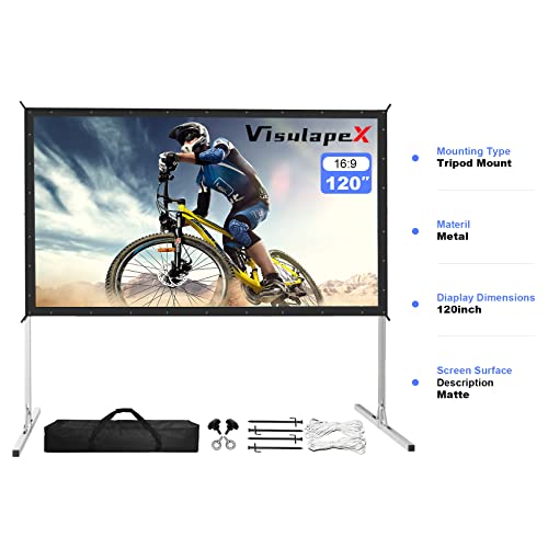 Visulapex Projector Screen And Stand,120 Inch Outdoor Movie Screen-Upgraded 3 Layers Pvc 16:9 Outdoor Projector Screen,Portable Video Projection Screen With Carrying Bag For Home Theater Backyard #TOP1