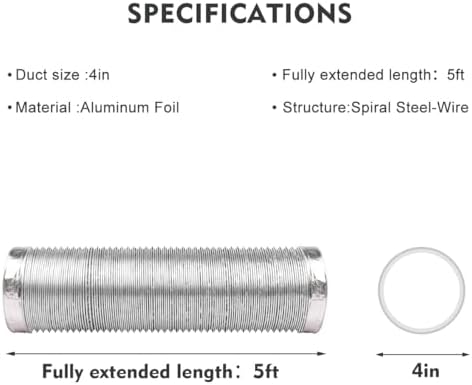 4-Inch Dryer Vent Hose 5FT, Flexible Aluminum Duct with 2 Clamps, Heavy-Duty Four Layer Protection for HVAC Ventilation and Exhaust - 2