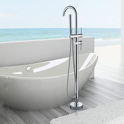 Grifo bañera JunSheng Freestanding grifo para bañera, 2 asas, grifería bañera con pulverizador a mano, cromado Cover