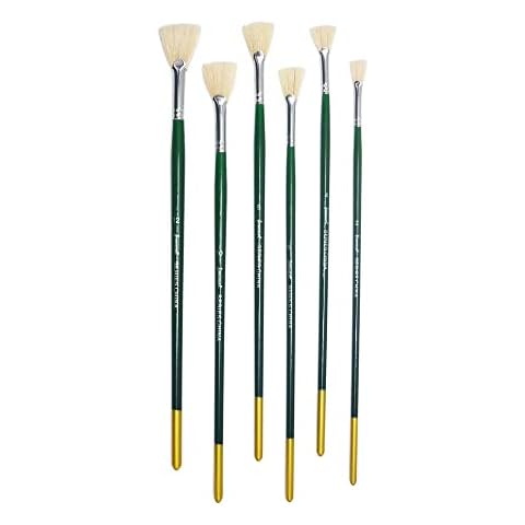 Jowoart Green Wooden Rod Hanging Gold Tail Pig Bristle Fan Shape Oil Painting Art 6pcs Set Art Supplies Acrylic Artist Painting Brush Cover