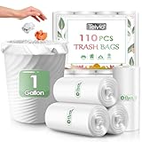 1 Gallon 110 Counts Strong Trash Bags Garbage Bags by Teivio, Bin Liners, for home office kitchen (Clear)