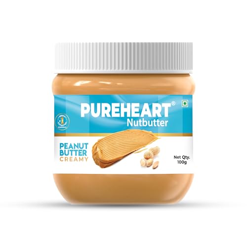 Image of Pureheart Nutbutter Creamy Peanut Butter 100 gm | Natural & Premium Roasted Peanuts | High Protein, Rich in Fiber | Zero Trans Fats | for Tasty Breakfast & Post Workout Protein Snack