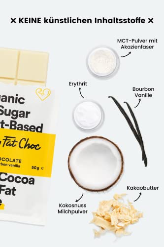 Funky Fat Foods Zuckerfreie, Vegane, Weiße Bio-Schokolade mit Bourbon Vanille 10 Riegel – Bild 3