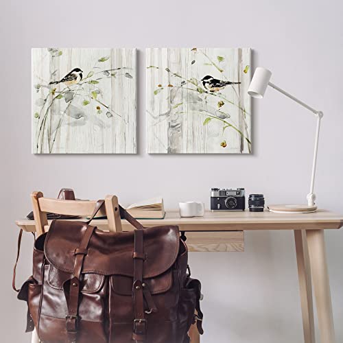 Stupell Industries 'Perched Birds Country Botanicals'| 2pc Canvas Art Set 2 by Stupell Industries - Used condition - Image 2