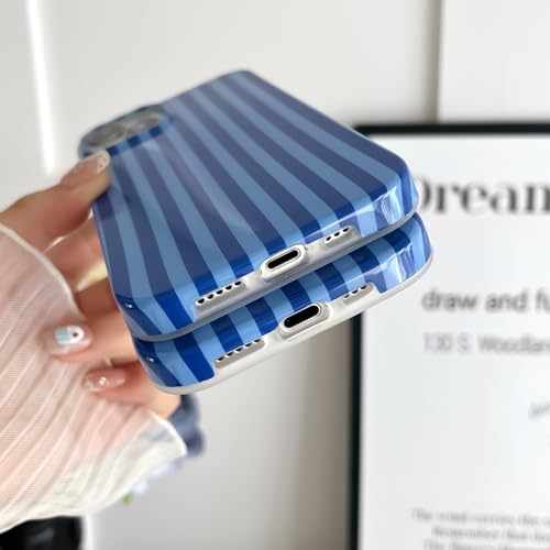 Yeddabox for iPhone 14 Case Cute Striped Phone Case Soft TPU Slim Shockproof Phone Cover for Women Girls, Navy Blue - image 5