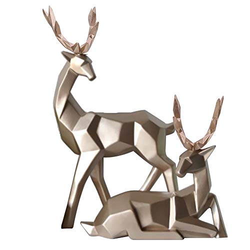 Diyeeni 2pcs Modern Resin Deer Statue Sculpture Home Desktop Cabinet Ornaments Decoration (Golden) Suitable for Garden, Wine Cabinet, cafes, TV showcases etc