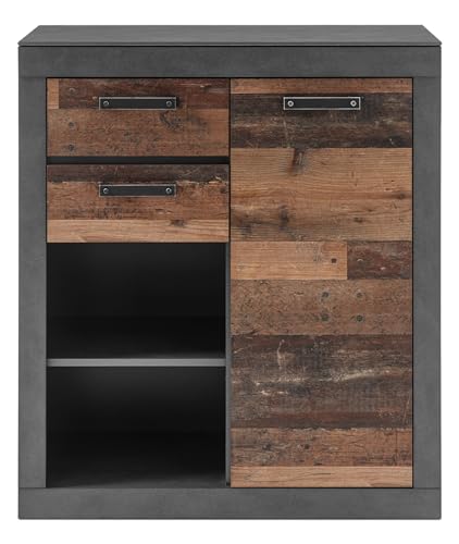 Kommode in Old Used Wood Shabby Design mit grau Matera Anrichte Sideboard 92 x 104 cm Ward (Kommode)