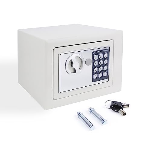 High Security 4.6L Safe Box Steel Lock Safe, Money Box, Safety Box Jewelry Cash Box for Home/Office/Hotel, Digital Electronic Safe Box, Fireproof, with 2 Emergency Keys (White)